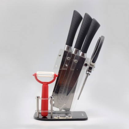 EVERRICH 5-in-1 Professional Kitchen Set Scissor Peeler Cleaver Multi Purpose Stainless Steel Knife With Acrylic Holder